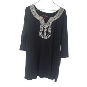 WOMAN WITHIN Black 3/4 Sleeve Top Womens Size 1x (Extra Large XL)